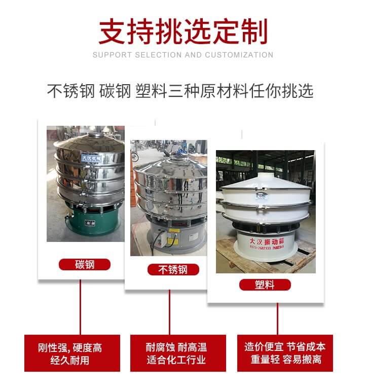 旋振篩可配置一到四層的篩網。旋振篩的篩分效率高，篩分精度高，篩分率高達96%。