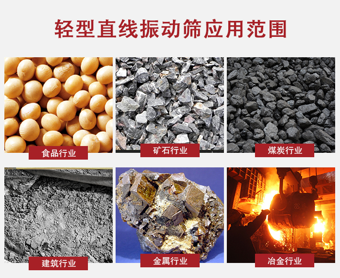 輕型直線振動篩應用范圍較廣多使用與顆粒狀，粉狀以及其它重型行業的輸送。